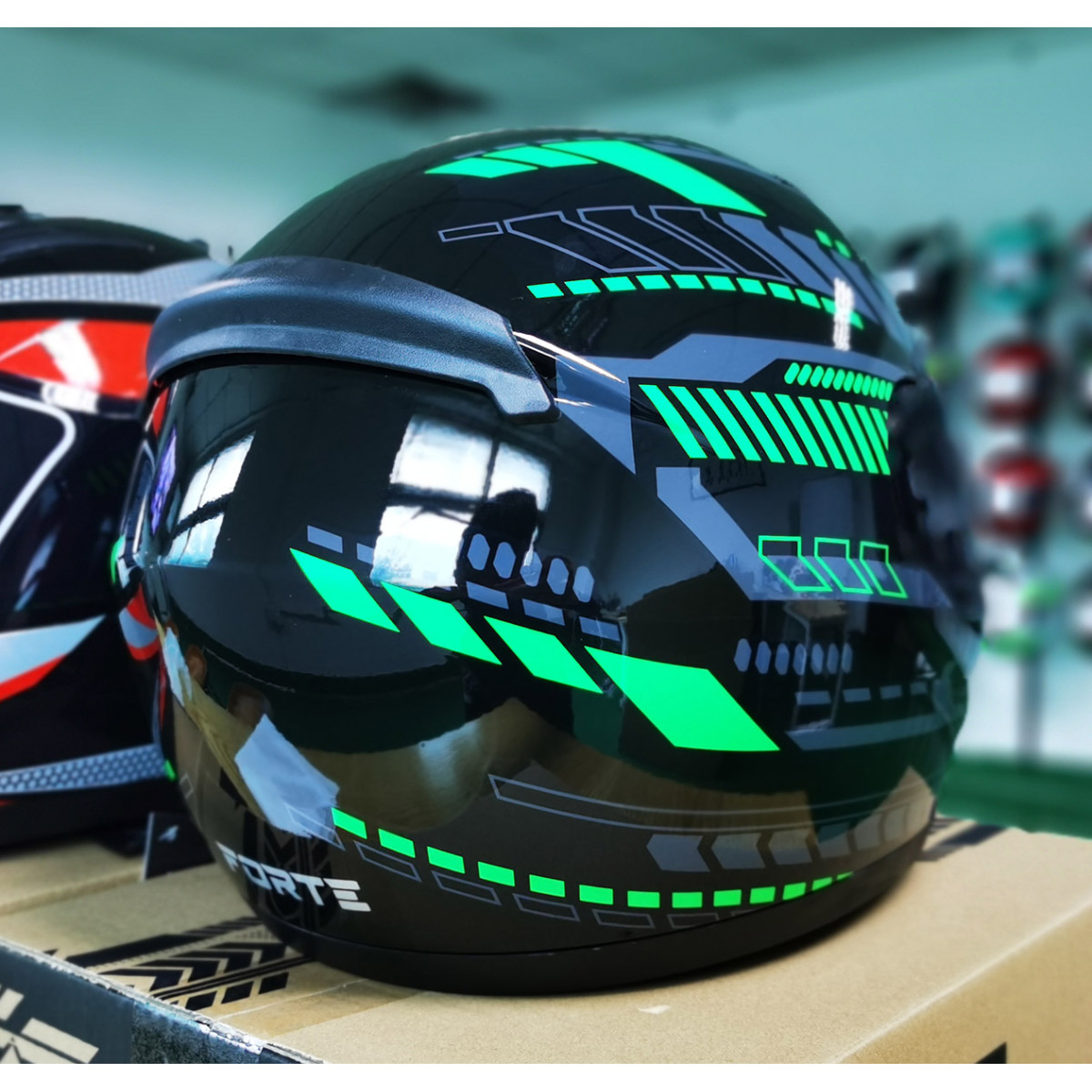 Мотошолом 902 Forte чорно-зелений, ХL