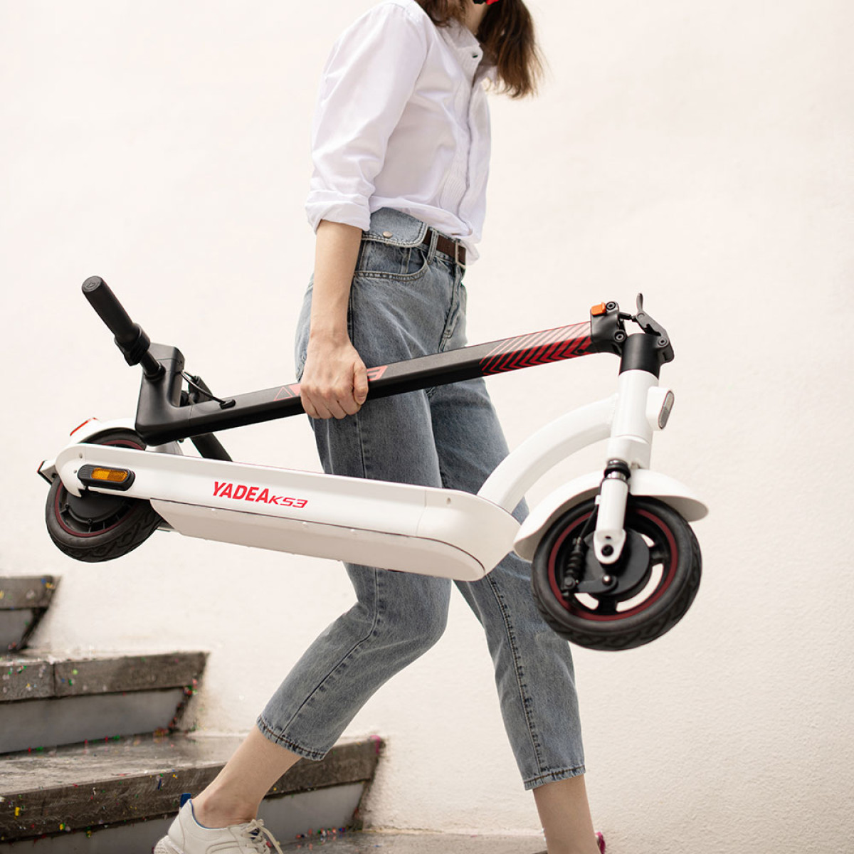 Аккумуляторный самокат YADEA KS3 бело-черно-красный, 500Вт